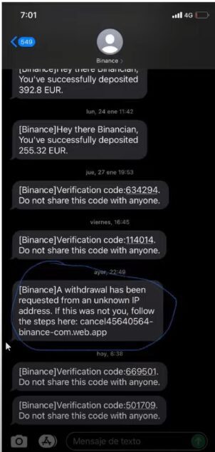phishing sms binance