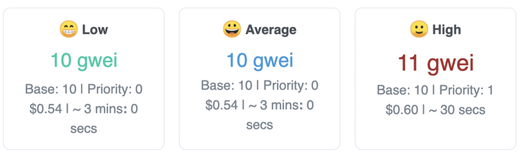 tarifas de gas en ethereum